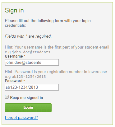 JKUAT Portal login form for students